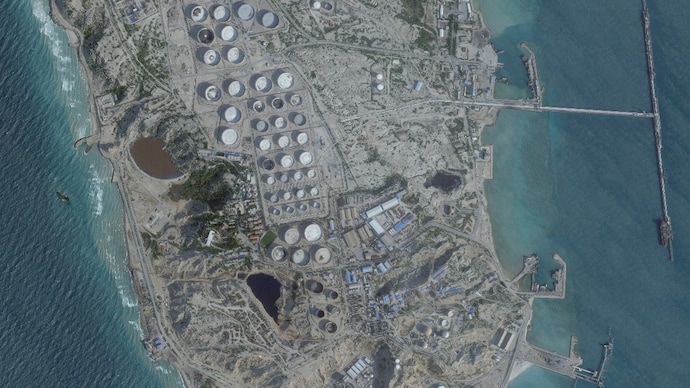 A satellite image shows an oil terminal at Kharg Island. (Reuters)