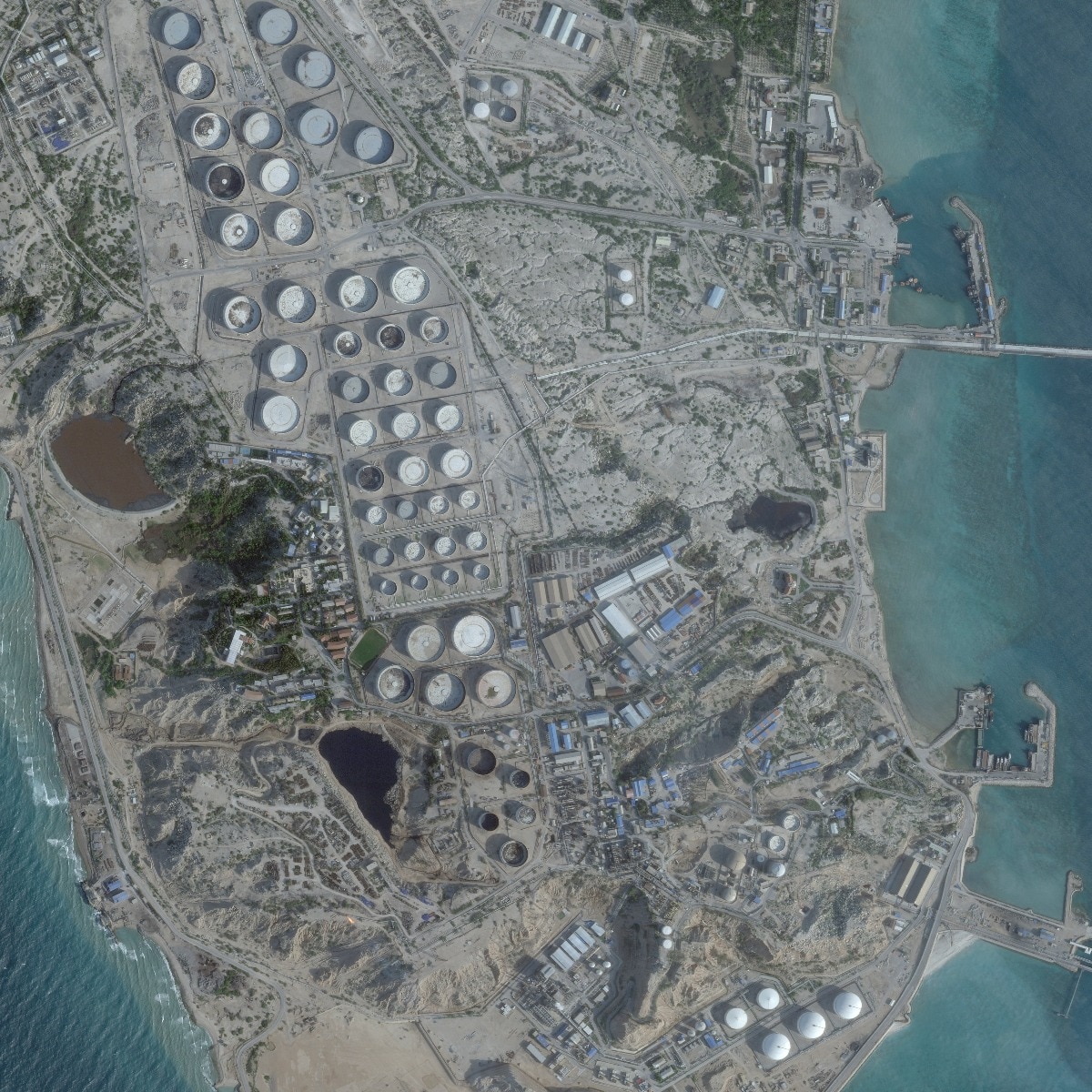 A satellite image shows an oil terminal at Kharg Island. (Reuters)
