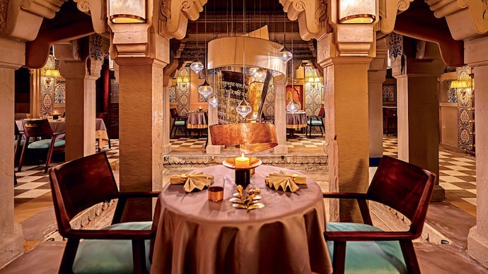 Aangan’s interiors, The 10-course, set vegetarian menu weaves together a historical narrative with a multi-sensory journey that celebrates the region’s royal legacy