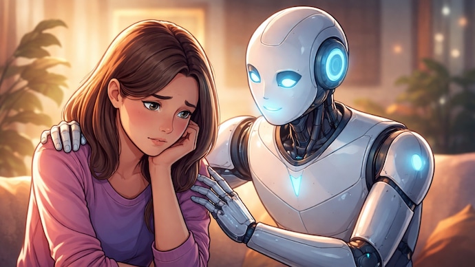 Representative image created using AI AI comforting human