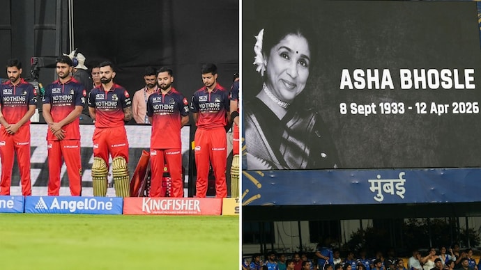 Asha Bhosle was honoured by MI and RCB players (Courtesy: PTI) Asha Bhosle