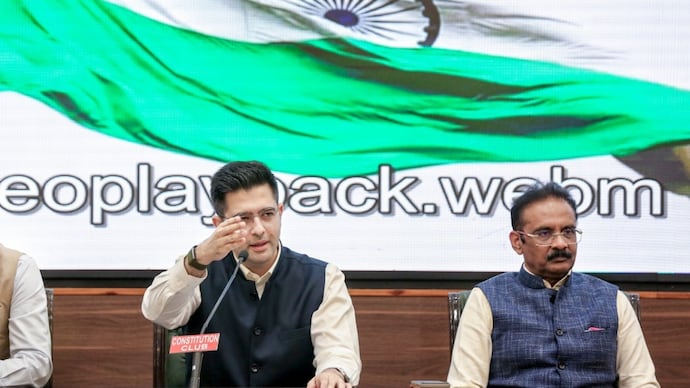 Raghav Chadha and Ashok Mittal are among 7 AAP MPs who merged with the BJP. (Photo: PTI) ashok mittal raghav chadha aap bjp
