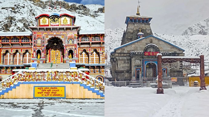 Kedarnath Bhishma Shringar ritual explained ahead of April 22 reopening, where the Shivling is protected with ghee during winter and revealed during temple opening ceremony. (PTI Photo) Badarinath Dham and Kedarnath Temple (PTI Photo)