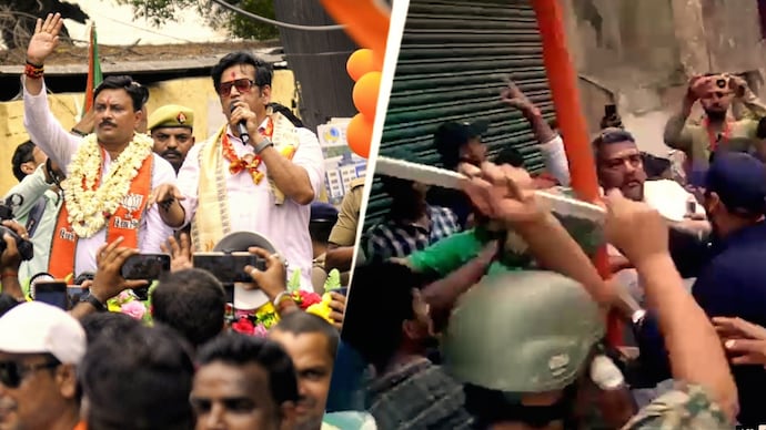 Security personnel resorted to mild lathicharge to control the situation. (Visuals: ITG/PTI) Bengal polls