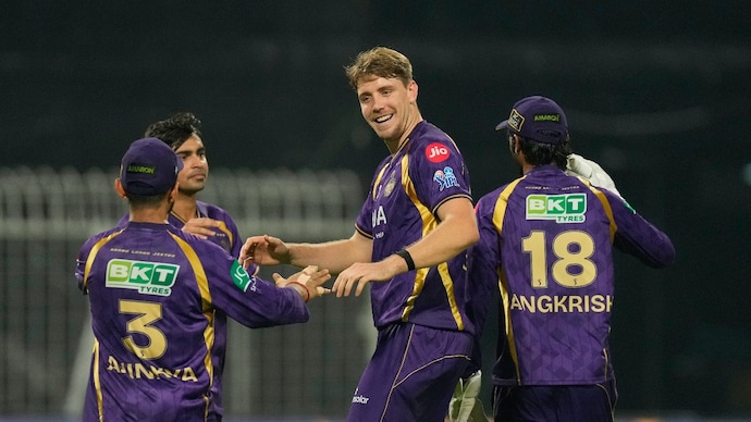 Cameron Green picks up the wicket of Rishabh Pant. (AP Photo) Cameron Green