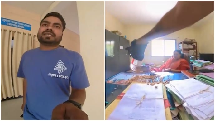 Chhattisgarh man scatters almonds on officer’s desk over missing property file Chhattisgarh man scatters almonds on officer’s desk over missing property file