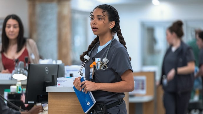 Laetitia Hollard as Emma in a still from The Pitt. (Warrick Page/HBO Max) Laetitia Hollard as nurse Emma