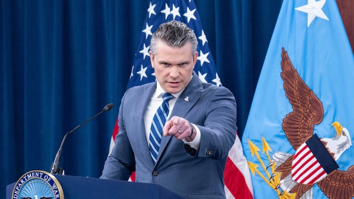Defense Secretary Pete Hegseth during a press briefing at the Pentagon in Washington. (AP Photo) Defense Secretary Pete Hegseth