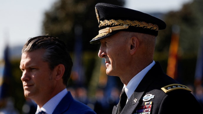 General Randy George, Chief of Staff of the US Army stands next to the Defense Secretary Pete Hegseth. (Image: Reuters) General Randy George, Chief of Staff of the U.S. Army stands next to the U.S. Defense Secretary Pete Hegseth
