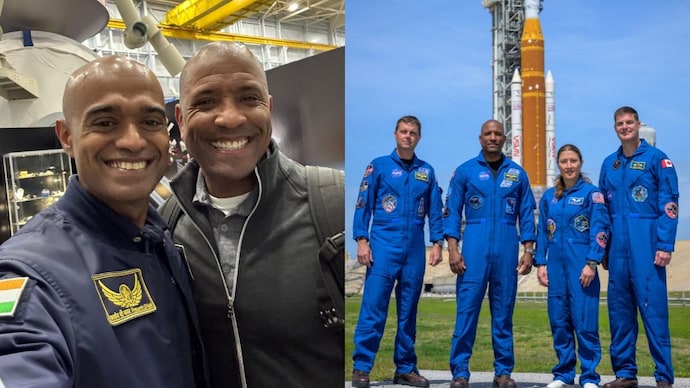 Group Captain P. Balakrishnan Nair and Victor Glover share a laugh; Artemis-II crew. (Photo: India Today/Nasa) Group Captain P. Balakrishnan Nair and Victor Glover share a laugh; Artemis-II crew. (Photo: India Today/Nasa)