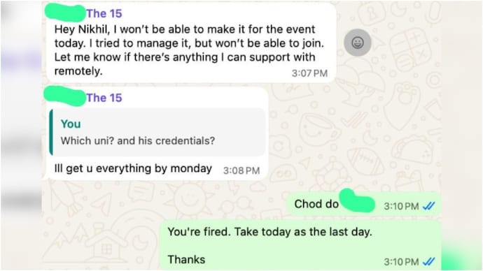 Gurugram founder fires employee on WhatsApp, 'no-notice' policy sparks backlash (Photo: Nikhil Rana/LinkedIn) gurugram founder no notice period policy