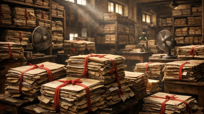 ‘Red tape’ is now shorthand for delays and paperwork, but the phrase began as something real. Old government and legal files were once tied with red cloth ribbon to keep papers secure and organised. (AI-generated image) How red tape began: Why old office files were tied in red cloth ribbon