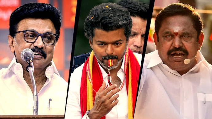 In Tamil Nadu, it's a triangular battle among MK Stalin’s DMK, Vijay’s TVK, and Edappadi Palaniswami’s AIADMK. In Tamil Nadu, it's a triangular battle among MK Stalin’s DMK, Vijay’s TVK, and Edappadi Palaniswami’s AIADMK.
