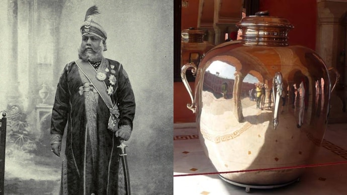 How the faith of an Indian Maharaja travelled across seas, allowing him to carry Gangajal all the way to London, remains one of the more telling stories of faith and orthodoxism in early 20th-century India. (Photo: Sawai Madho Singh II and the Silver jar | Wikimedia Commons)