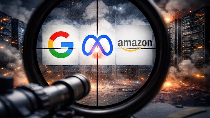 Iran threatens to attack 18 US tech companies, claiming they are helping the US in war with data and surveillance systems. (Photo generated using AI) Iran threatened Google, Meta and Amazon
