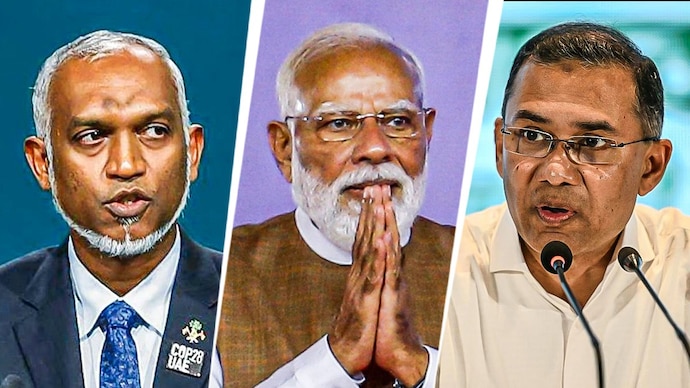 Maldives's Mohamed Muizzu, PM Narendra Modi and Bangladesh PM Tarique Rahman Iran war India neighbourhood