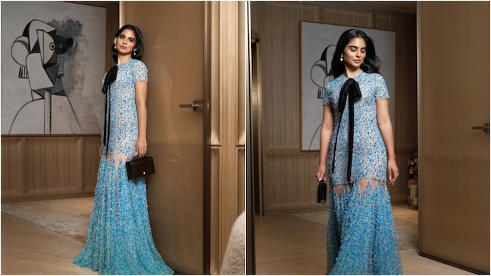 Isha Ambani in the baby blue Dior gown. (Photo: Instagram) Isha Ambani in the baby blue Dior gown.