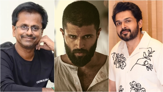 (From left) AR Murugadoss, Vijay Deverakonda, Karthi and others react to Jana Nayagan leak. Jana Nayagan leak