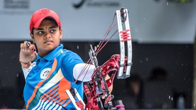 The Indian compound women's trio of Jyothi Surekha Vennam, Madhura Dhamangaonkar and Pragati wins gold (SAI Photo) Jyothi Surekha Vennam