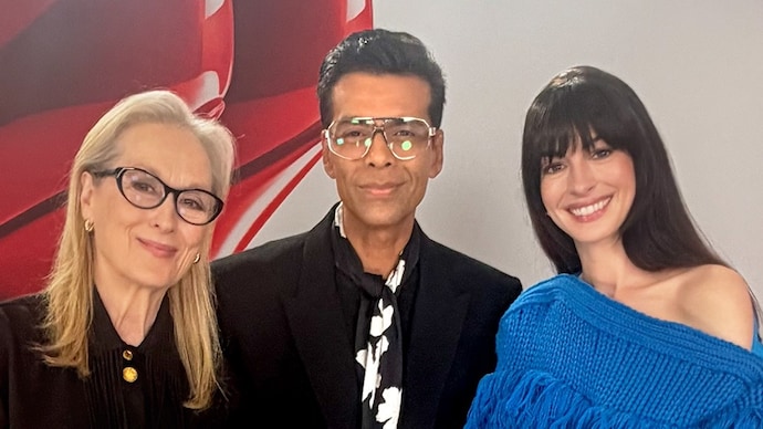 Karan Johar meets Meryl Streep (L), Anne Hathaway (R) in Tokyo. (Photo Credit: Instagram/ Karan Johar) Karan Johar, Meryl Streep, Anne Hathaway