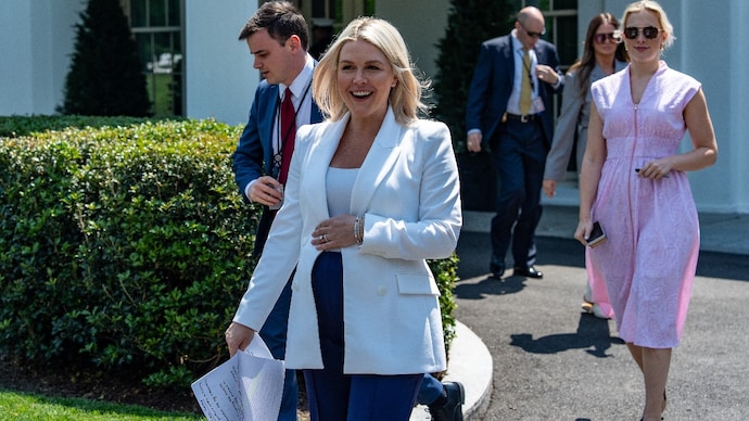 White House press secretary Karoline Leavitt walks to do a television interview at the White House on Friday, April 24, 2026, in Washington. (AP Photo) Karoline Leavitt