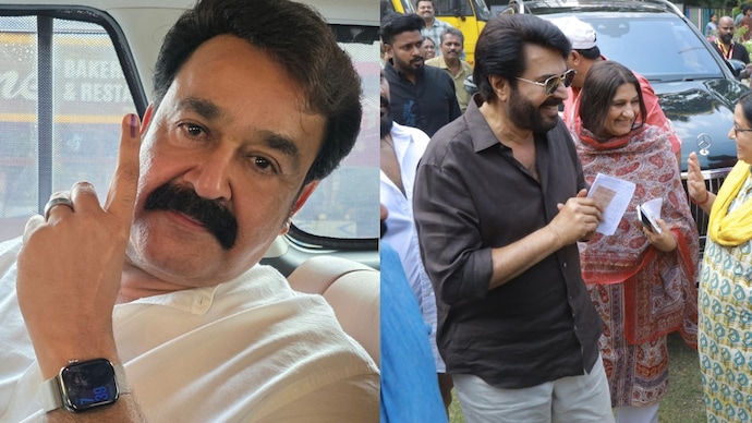Mammootty and Mohanlal cast their votes in the Kerala Assembly elections. Mohanlal and Mammootty