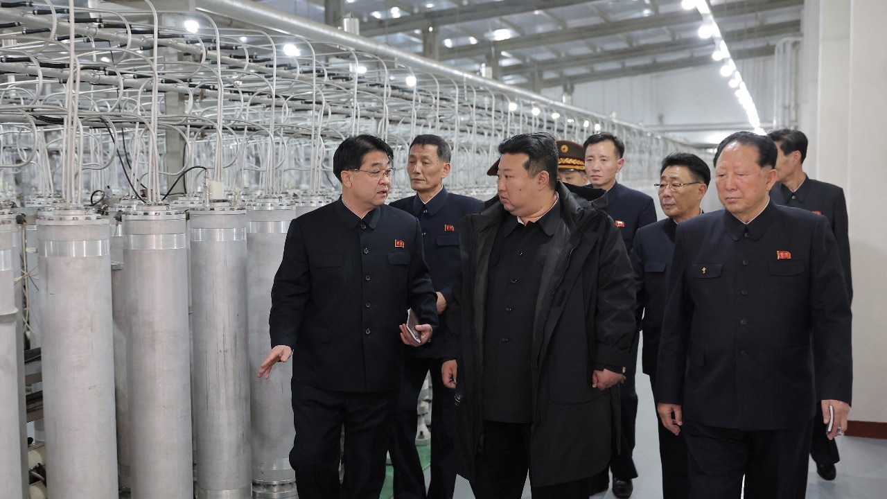 North Korean leader Kim Jong Un during a visit to the country's nuclear material production base and nuclear weapons institute. (Photo credits; KCNA via Reuters) Kim jong un