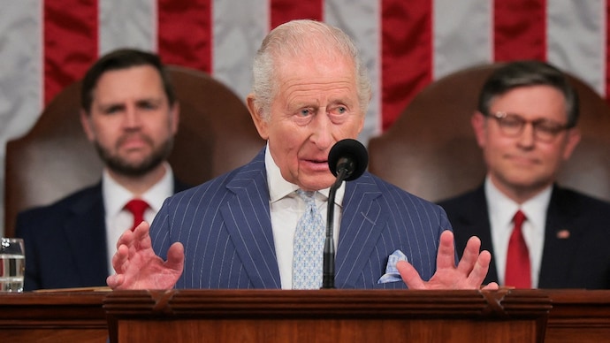 Britain's King Charles addresses a joint meeting of Congress, next to US Vice President JD Vance and US House Speaker Mike Johnson (R-LA), in the House Chamber of the US Capitol in Washington, DC. (Photo: Reuters) King Charles