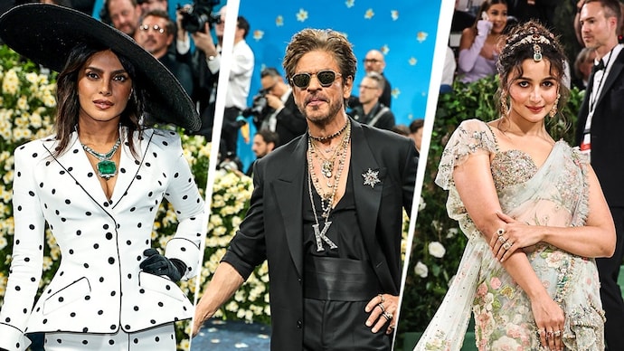(L) Priyanka Chopra (M) Shah Rukh Khan (R) Alia Bhatt at Met Gala. (Photo: Getty) (L) Priyanka Chopra (M) Shah Rukh Khan (R) Alia Bhatt at Met Gala.