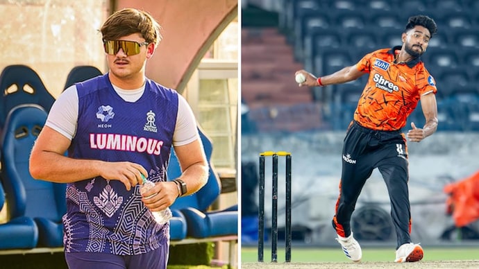 Lhuan-dre Pretorious (L) and Praful Hinge (R) will make their debut for RR and SRH respectively tonight. (Image: Instagram/ Rajasthan Royals and Praful Hinge) Lhuan-dre Pretorious (L) and Praful Hinge (R)