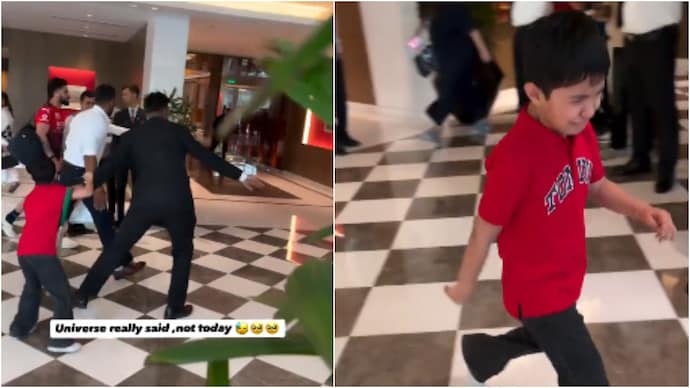 Little boy cries inconsolably after failing to meet Virat Kohli (Photos: Jeet/X) Little boy cries inconsolably after failing to meet Virat Kohli