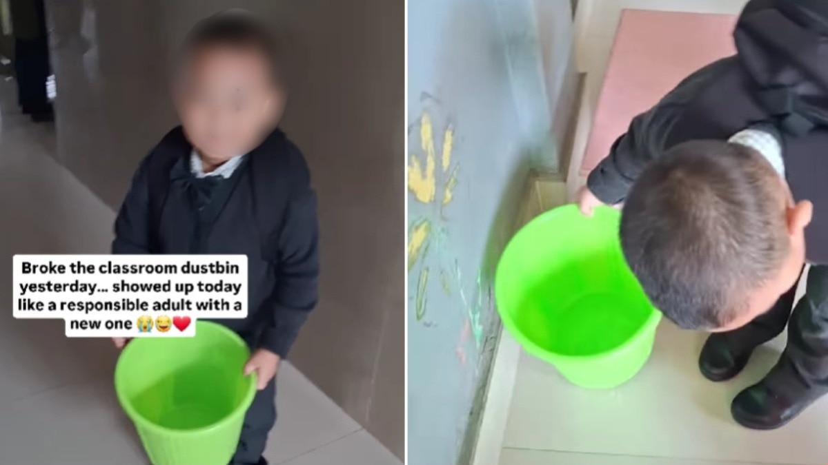 Little boy fixes his mistake after breaking dustbin at school in Nagaland. Watch