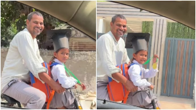 Little girl proudly shows her medal on cycle ride with father, you'll definitely smile (Photos: @gaurav_gatha/Instagram) Little girl proudly shows her medal on cycle ride with father, you'll definitely smile