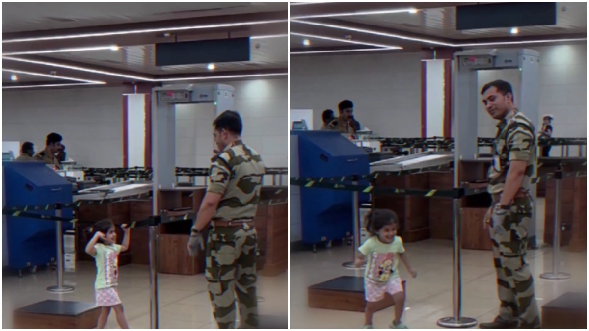 Little girl runs up to CISF personnel at airport, gives him the cutest salute ever