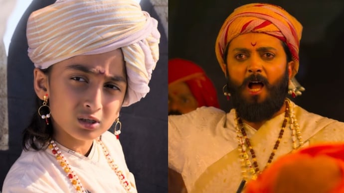 Riteish Deshmukh's son Rahyl (L) in a glimpse from Raja Shivaji Meet Rahyl: Genelia-Riteish Deshmukh's 10-year-old son debuts in Raja Shivaji