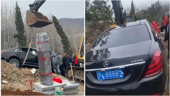 A Rs 1.49 crore Mercedes was buried with a deceased person in China. (X/ShanghaiDaily) mercedes
