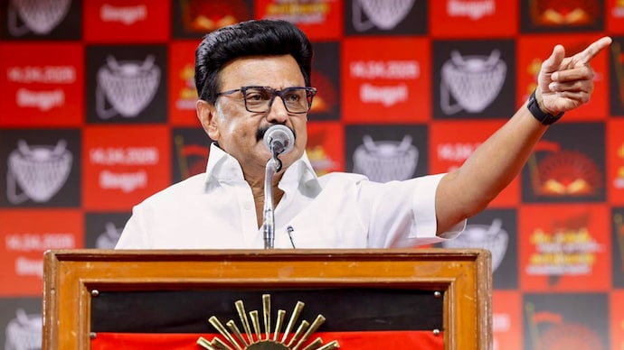 Tamil Nadu Chief Minister and DMK chief MK Stalin addresses a public meeting ahead of the Assembly elections in Vellore. (Photo: PTI)
