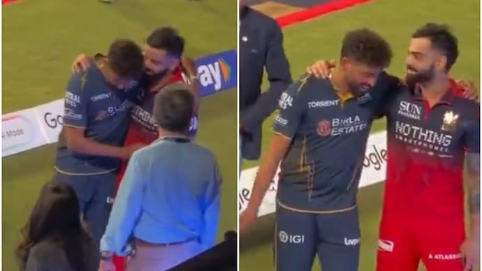 IPL 2026: Viral video shows Siraj hugging Kohli from behind. (ScreenGrab: X/Virat Kohli fan club) Mohammed Siraj, Virat Kohli