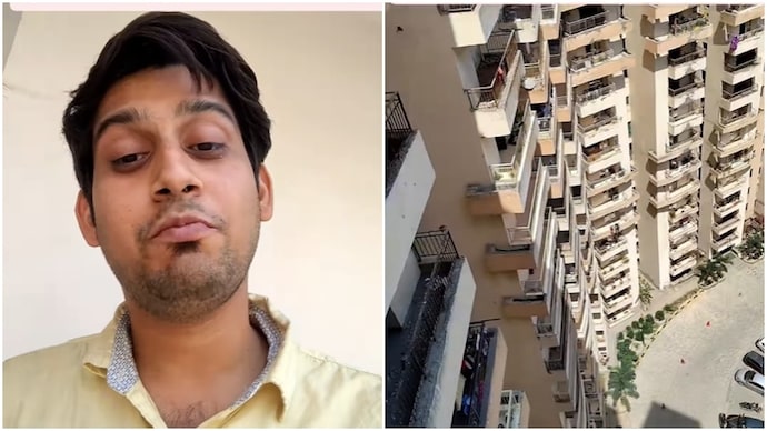 A video shared by a Noida resident gives an idea of how the societies have become 'luxury chawls'. (Photo: Instagram) noida chawl