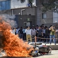 Around 300 arrests have been made after the Noida wage protest turned violent on Monday. (Photo: PTI) Around 300 arrests have been made after the Noida wage protest turned violent on Monday. (Photo: PTI)