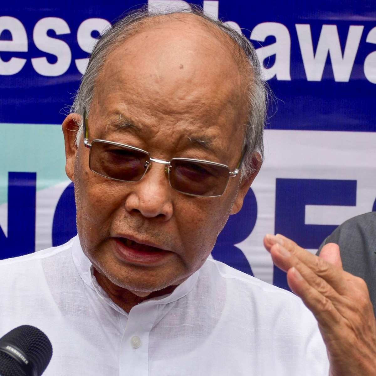 Congress leader Okram Ibobi Singh talks to the media during commemoration of death anniversary of Jawaharlal Nehru. (PTI photo)