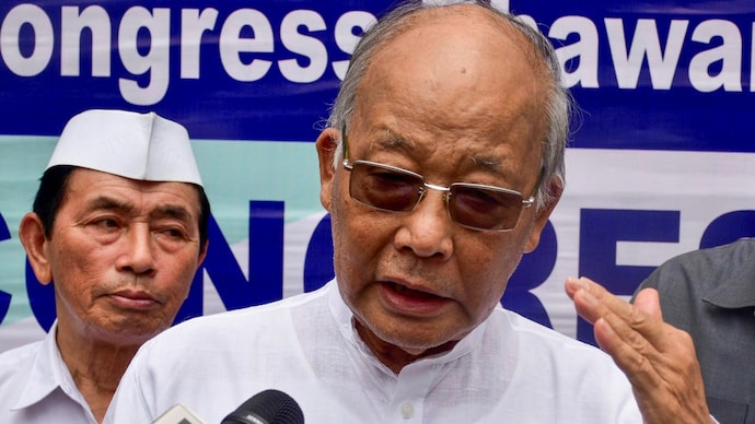 Congress leader Okram Ibobi Singh talks to the media during commemoration of death anniversary of Jawaharlal Nehru. (PTI photo)