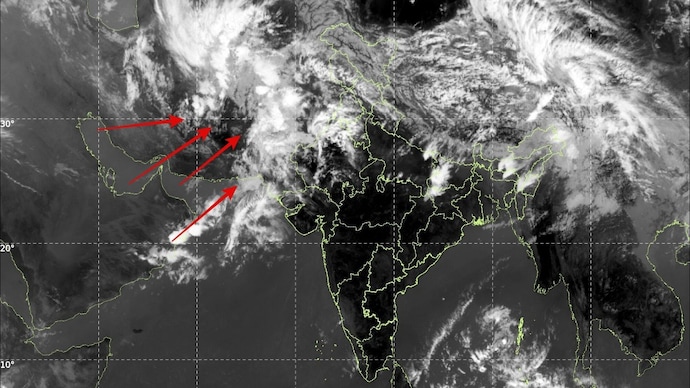 A satellite image showing the eastward movement of western distrubance. (Photo: IMD) Pakistan to pass on rain and hail to India in coming days