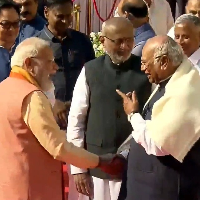 Modi and Kharge share light moment at Ambedkar Jayanti in Parliament