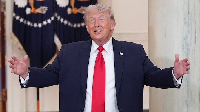 US President Donald Trump after a press briefing at White House. (AP Photo)