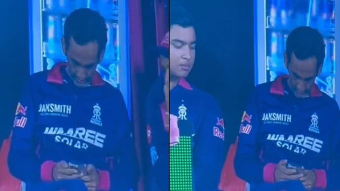 Rajasthan Royals manager Romi Bhinder spotted using mobile phone in team dugout (Screengrab from JioHotstar) Rajasthan Royals manager Romi using mobile phone in dugout