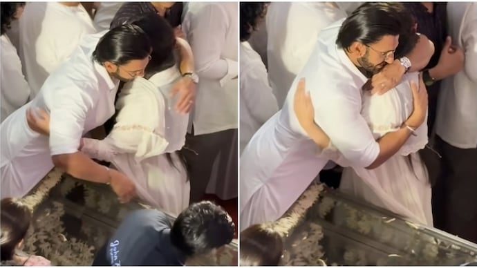 Ranveer Singh consoled Janai on the last farewell of Asha Bhosle. (Photo: Instagram/Manav Mangalani) Ranveer Singh consoled Janai
