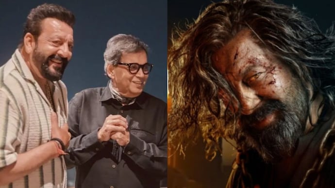 Sanjay Dutt (left) with Subhash Ghai, a poster of Dutt from Khalnayak Returns Sanjay Dutt announces Khalnayak Returns, Manyata could not stop her tears!