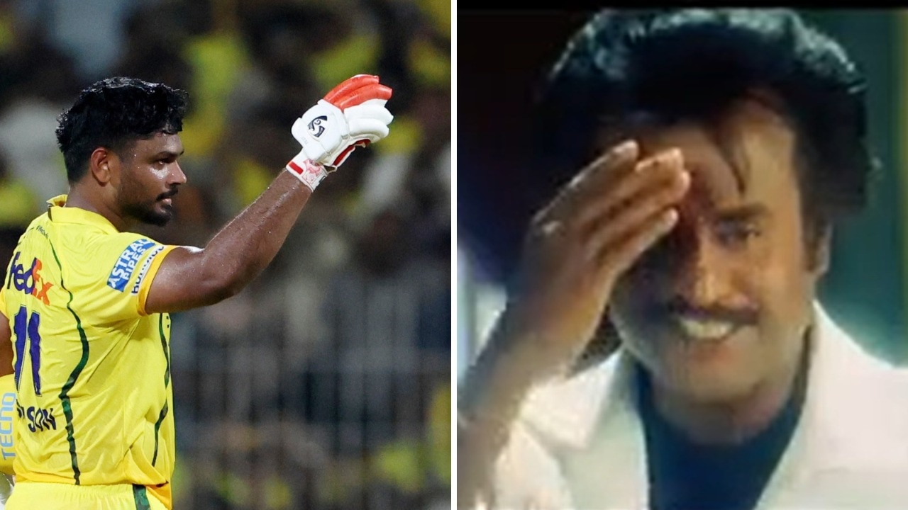 Sanju Samson celebrates his first CSK hundred with Rajnikanth's Padayappa salute