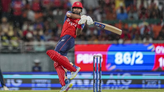 Shreyas Iyer has been fined for PBKS' slow over-rate vs GT. Courtesy: PTI Shreyas Iyer